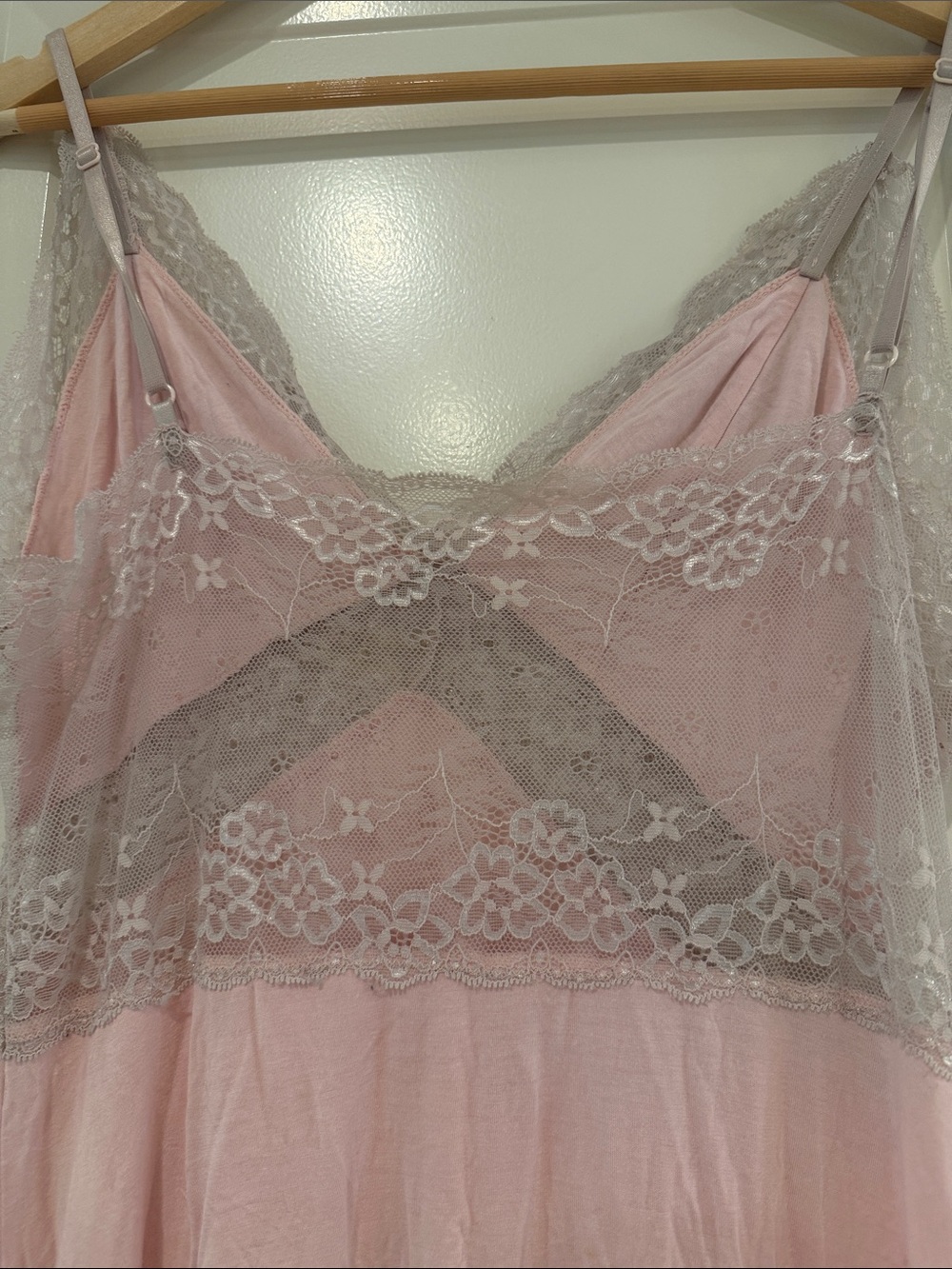 Women's Pink with Grey Lace Trim Nightgown Slip - Picture 4 of 5